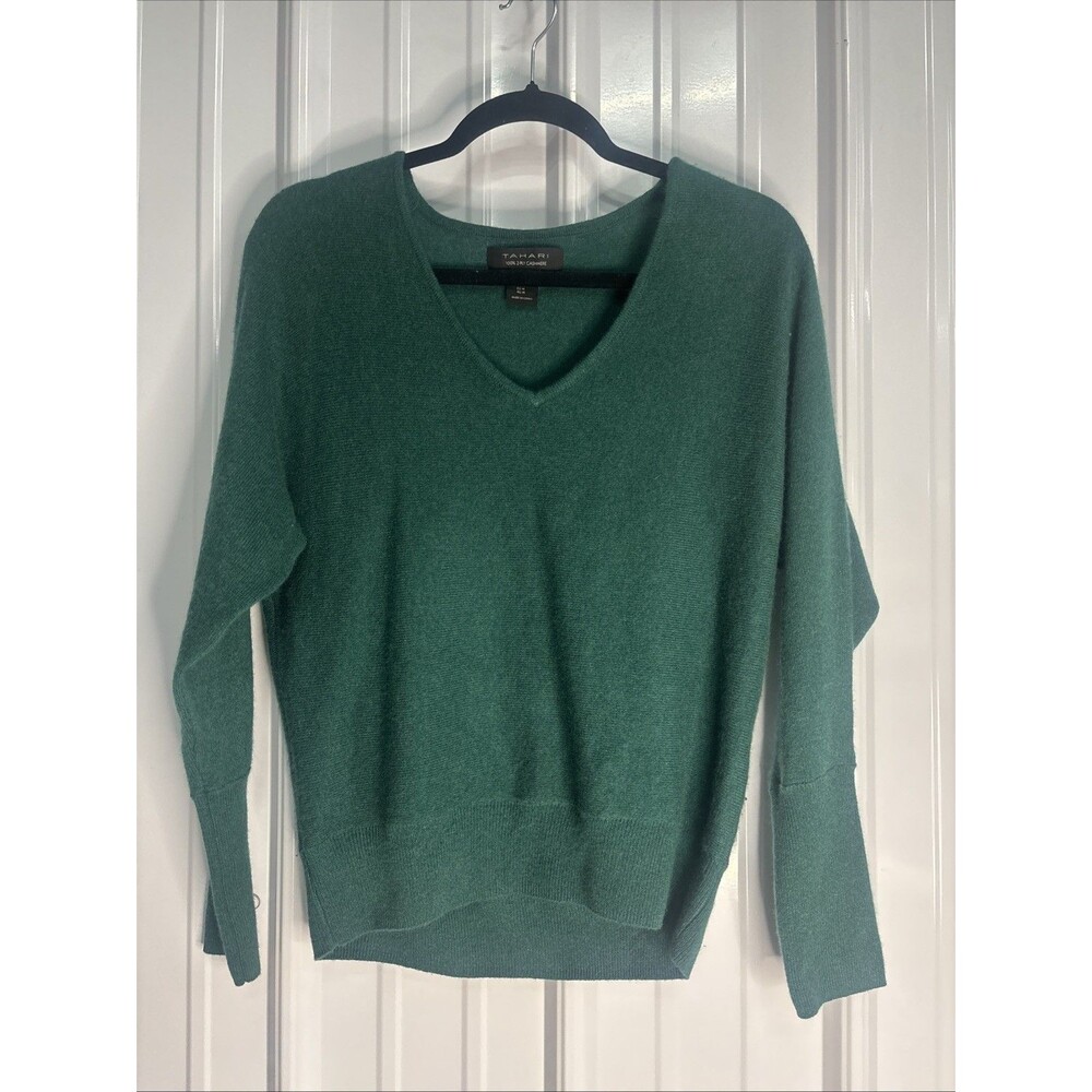 Tahari • 2Ply 100% CASHMERE V-neck Women Sweater • Green  Medium